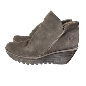 Fly London YIP 41 US 10 Womens Oil Suede Taupe Tan Wedge Platform Ankle Boots